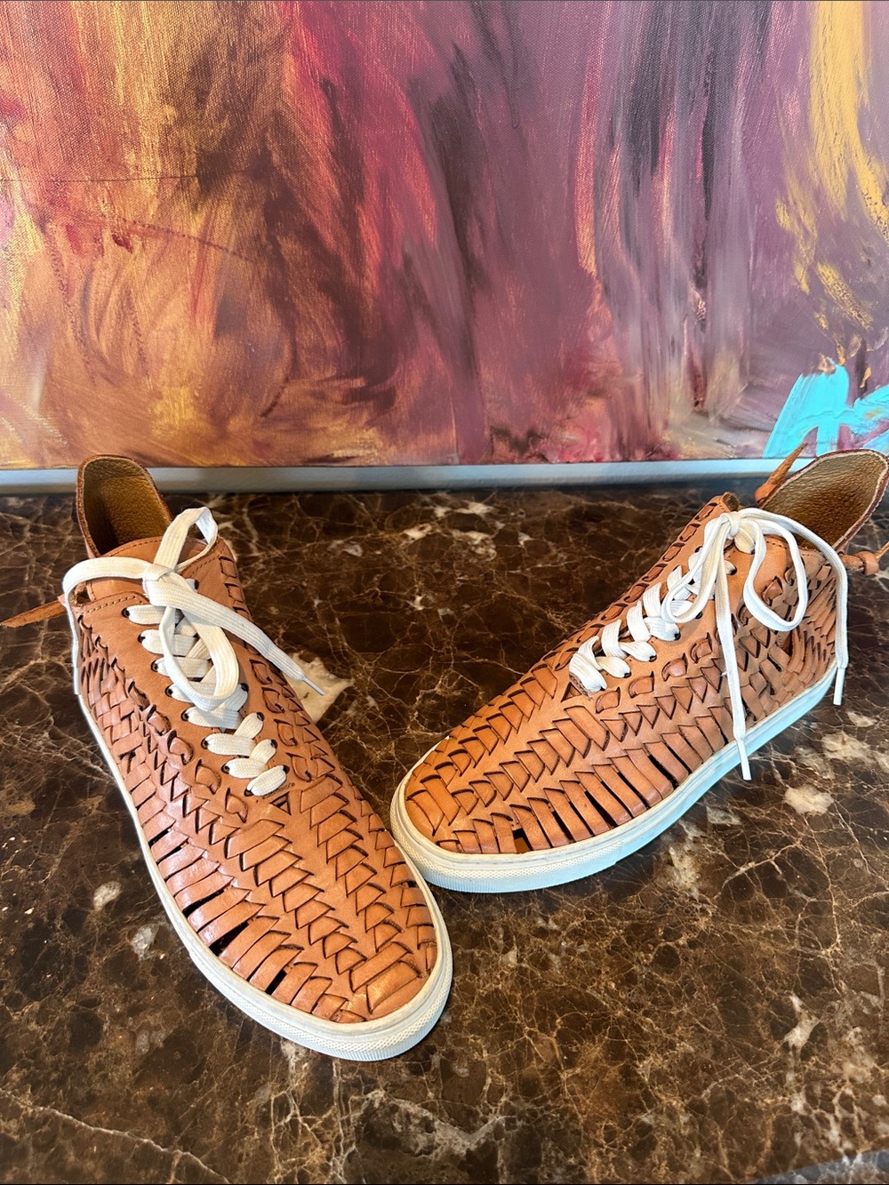 GRAILS BY MARCODELLI Woven Leather Lace-Up Sneakers - Tan